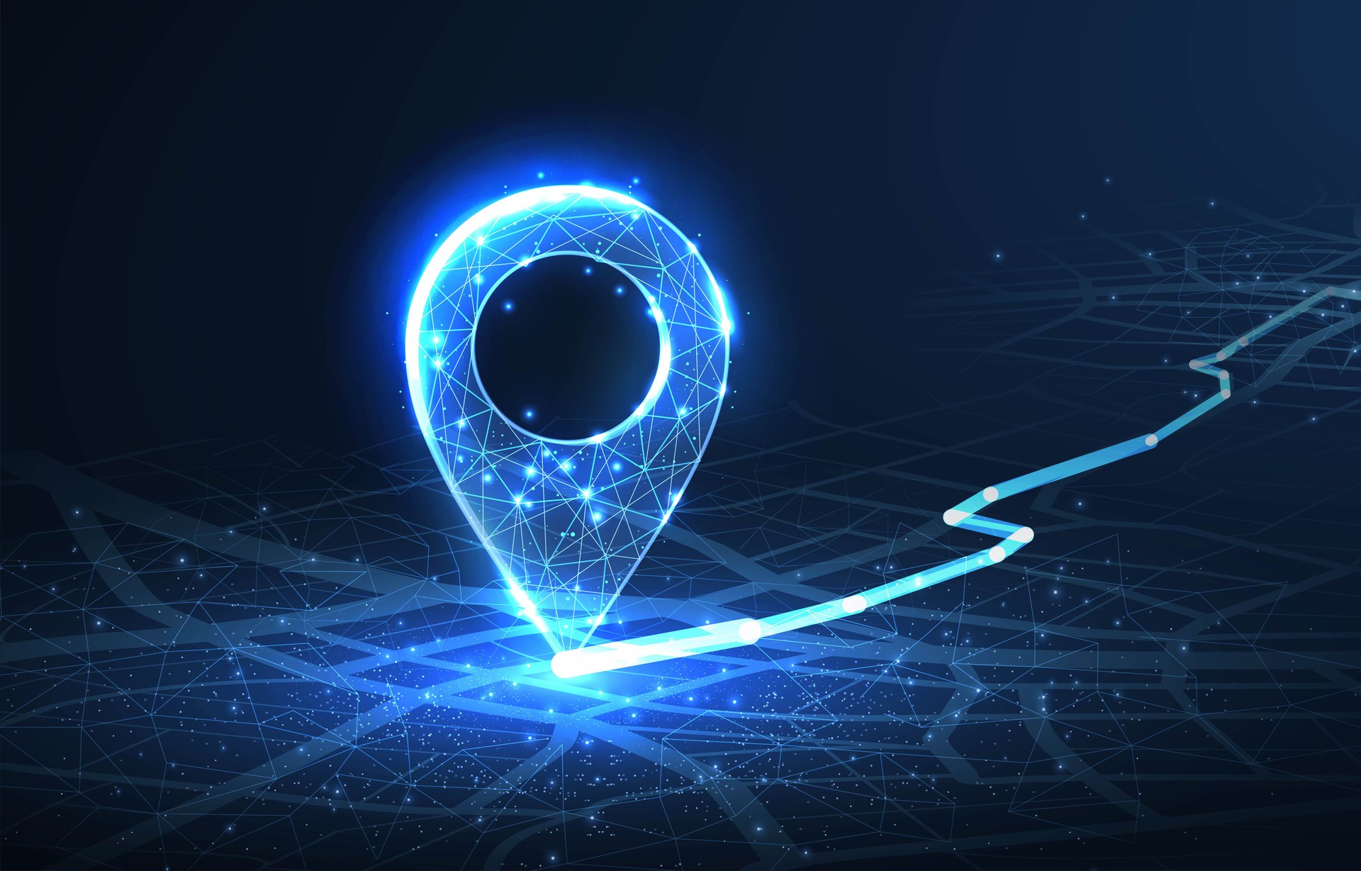 Pin icons with move path. New office location, change business address, relocate store or shop, change site address concept